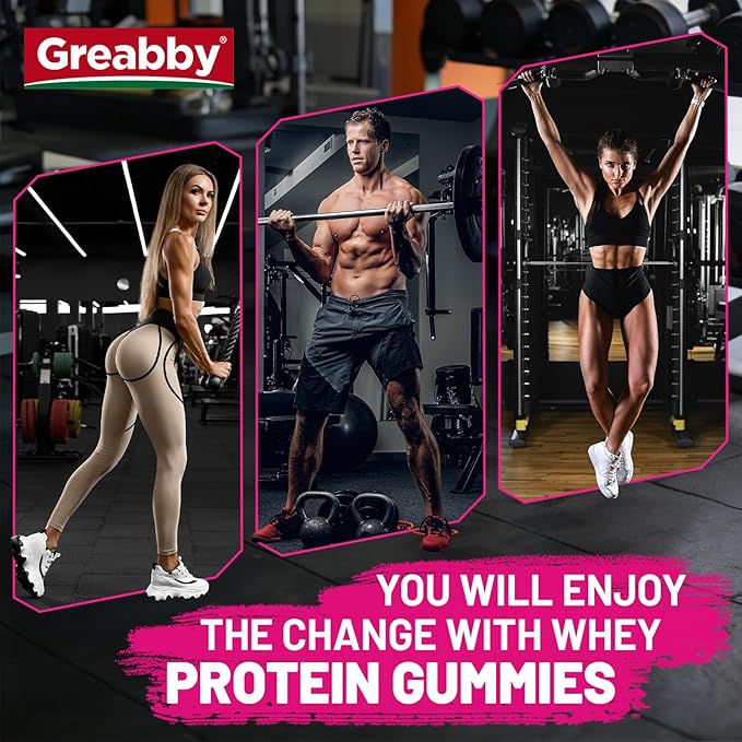 Protein Gummies Chewable Whey Protein Supplement with L-Glycine &amp L-Leucine 10g Protein for Women &amp Men Muscle Hair Skin &amp Nails 120 Count