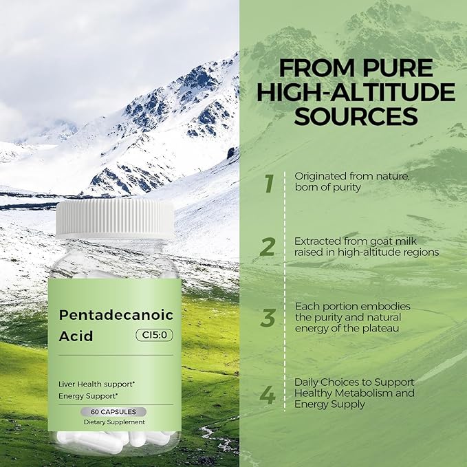 Pentadecanoic Acid Pentadecanoic Acid Supplement C15:0 Supplement Cellular Metabolic Support &amp Immune System Enhancement Premium High Altitude Sheep Milk Sourced 60 Capsule 2PCS