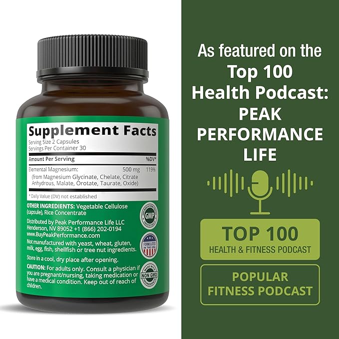 Magnesium Glycinate + Citrate + Malate + Chelate + Orotate + Taurate + Oxide. 7 Forms of Magnesium Complex. 500mg Supplement Capsules for Women &amp Men. 2 Pills for Sleep Leg Cramps Muscles