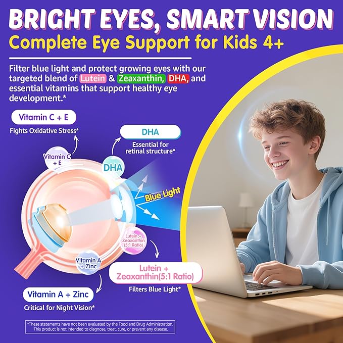 Kids Multivitamin Gummies with Iron 450mg Algae Omega-3 Methylated B12 Folate Fiber 2g Probiotics Magnesium A C D K Zinc Children Vitamins for Growth Brain Eye Gut Immune Sugar Free