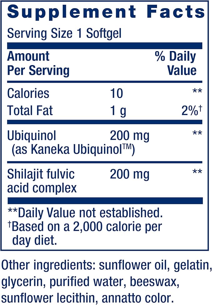 Life Extension Super Ubiquinol CoQ10 with Enhanced Mitochondrial Support – 200 mg Shilajit – Promotes Heart Health Cell Energy Oxidative Stress – Gluten-Free Non-GMO – 30 Softgels