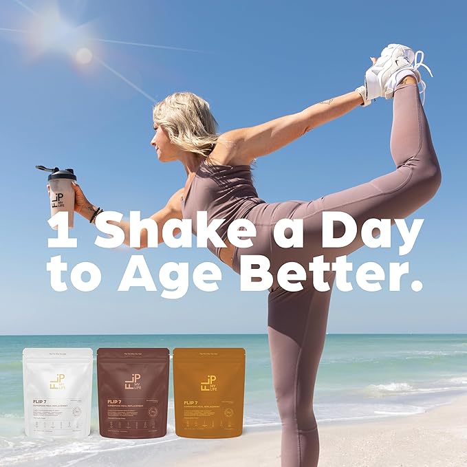 Flip My Life Flip 7 Natural SuperFood Plant-Based Protein Complete Meal Replacement to Support Healthy Gut 7 Mega Nutrient Rich Blends all in one to AGE BETTER - Vanilla