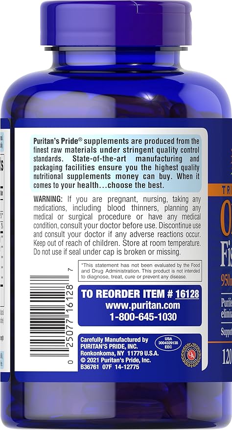 Puritan's Pride Omega-3 Fish Oil 1360 mg Softgels 120 Count