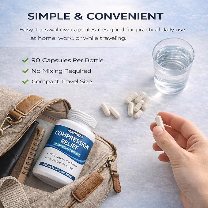 Mentara Compression Relief Magnesium Complex 1000mg – Glycinate Malate Taurate Blend for Daily Mobility &amp Muscle Function Support Non GMO Mineral Supplement for Active Lifestyle 90 Capsules (1)