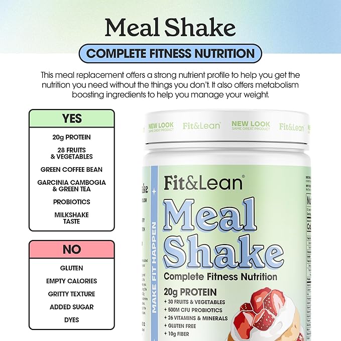 Fit &amp Lean Meal Shake Fat Burning Meal Replacement Protein Fiber Probiotics Strawberry Shortcake 0.8 lbs (365 g)10 Servings Per Container