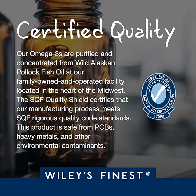 Wiley's Finest Wild Alaskan Fish Oil Peak EPA - Triple Strength Peak EPA &amp DHA Supplement - 1000mg Fish Oil - Omega-3s for Joint Health Support - 120 Softgels (120 Servings)