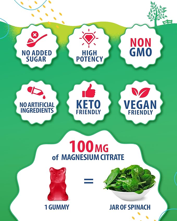 Magnesium Gummies for Kids &amp Adults - 100mg - Calm Magnesium Chews - Magnesium Citrate Chewable Supplement for Mood &amp Muscle Support - Citrato de Magnesio para Niños - 90 Gummies
