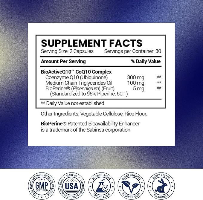 Research Verified CoQ10-100% Pure Extra Strength 300mg CoQ10 – Improved Absorption and Bioavailability with Bioperine - Boost Antioxidant Levels Improve Cardiovascular Health 180 Vegan Capsules