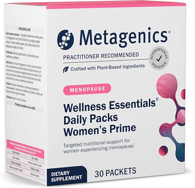 Metagenics Wellness Essentials Women's Prime - Daily Multivitamin &amp Omega-3 Packets for Menopause Support Bone Heart Brain &amp Immune Health* - Gluten-Free - GMP Certified Facility - 30 Pack