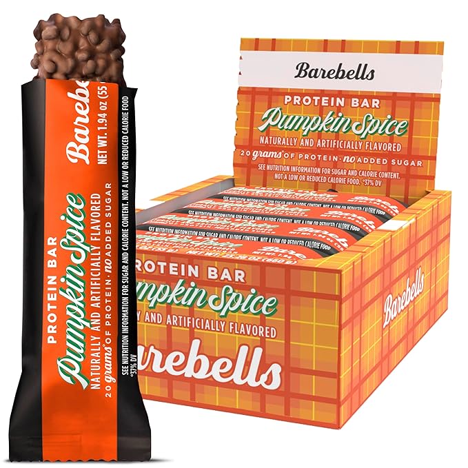 Barebells Protein Bars Pumpkin Spice – 12 Count 20g High Protein Treats – Seasonal Pumpkin Spice Nutrition Bar with Low Sugar – On-The-Go Breakfast or Post-Workout Snack