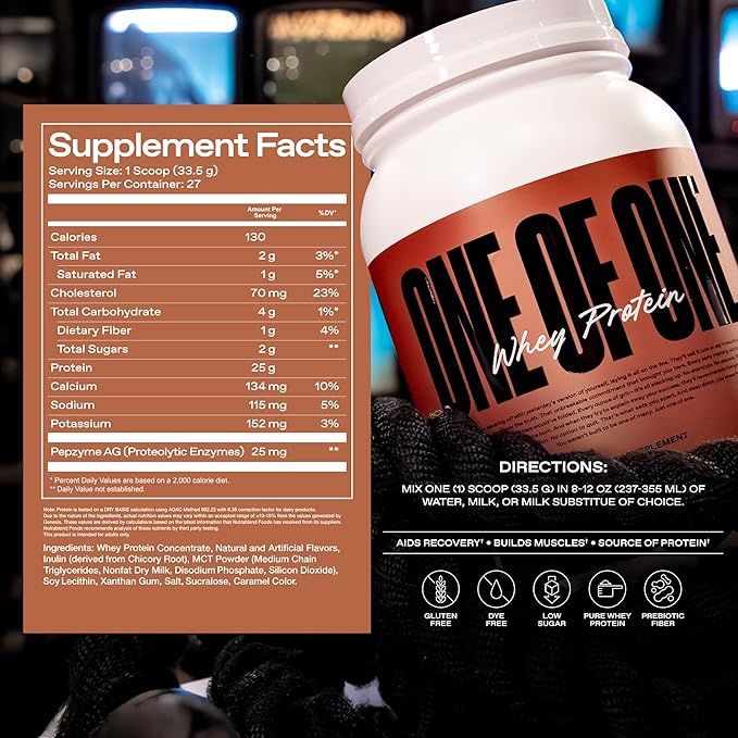 ONE OF ONE Whey Protein Powder – 25g Whey Protein Concentrate with Digestive Enzymes Gluten Free Low Carb Post-Workout Recovery – Toasted Marshmallow Flavor 2lb