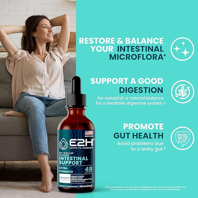 E2H Advanced Intestinal Support - Promotes Gut Health and Digestive System - Wormwood and Black Walnut Extract - Non-GMO Vegan - (2 Bottles)