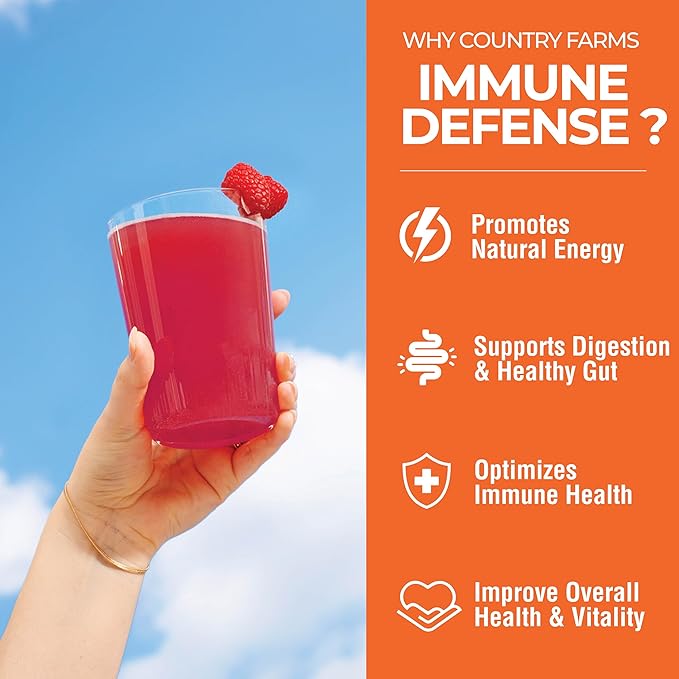 Country Farms Immune Defense Superfoods Immune Support Supplement Vitamin C with Black Elderberry Echinacea Turmeric Supports Hydration with Probiotics and Prebiotics Berry Flavor 60 Servings