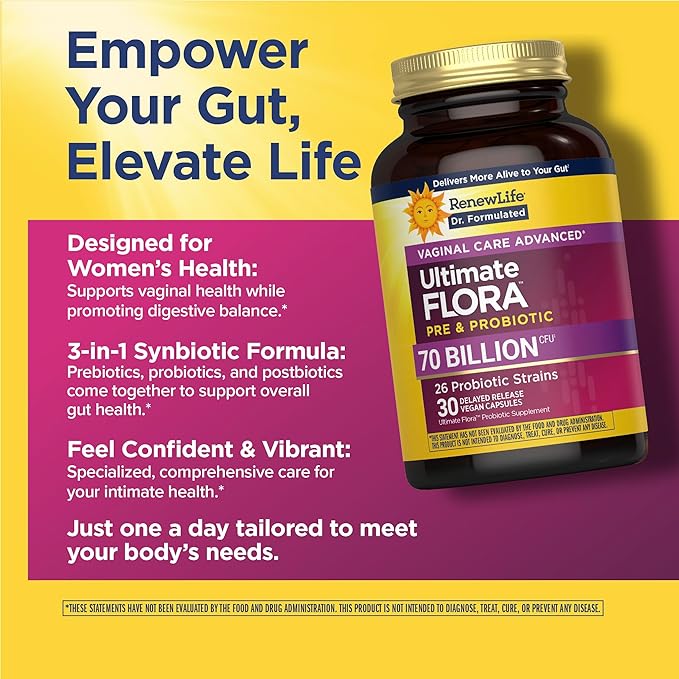 Renew Life Ultimate Flora Probiotics for Women 70 Billion CFU Delayed Release Vegan Capsules | Doctor Formulated | Vaginal | Digestive Health | Immune Health | Dairy Free | 30 Count