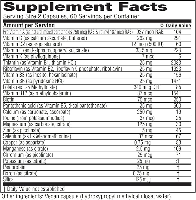 Vitanica Vegan Symmetry Non-GMO Vegan Multivitamin for Women Iron Free Gluten Free 120 Capsules