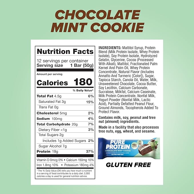 Pure Protein Chocolate Protein Shake 30g Protein 12 Pack and Pure Protein Chocolate Mint Cookie Protein Bars 19g Protein 12 Count