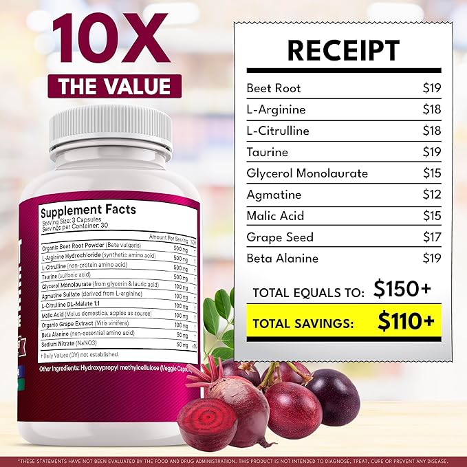 NEW AGE Beet Root Capsules - L Arginine L Citrulline Nitric Oxide Beetroot Powder Arginine Citrulline Supplement – 90 Vegan Capsules