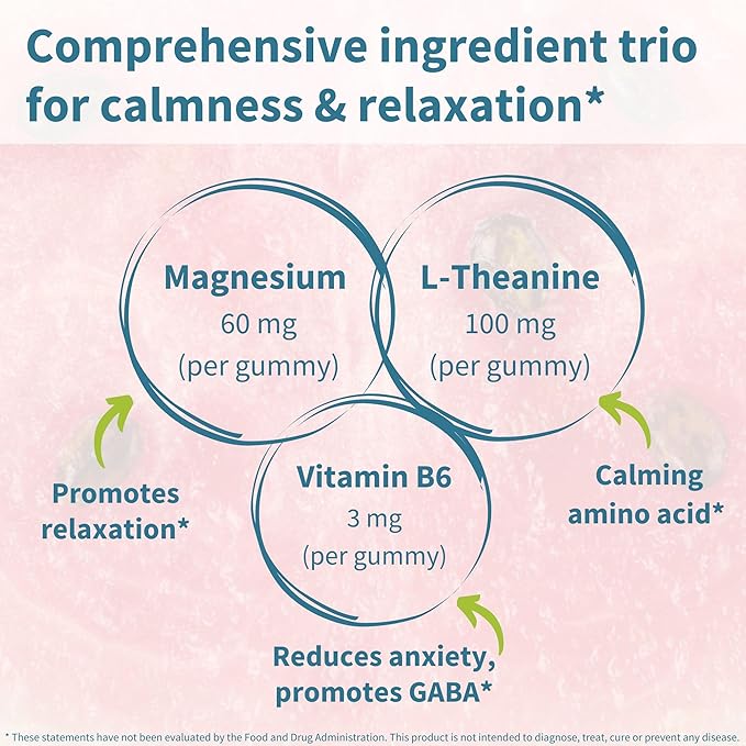 Igennus High Potency Calm Magnesium Gummies 60mg L-Theanine 100mg &amp Vitamin B6 3mg Daily Stress Support for Kids &amp Adults Clean Ingredients &amp Vegan Sugar-Free Watermelon Flavor 45-90