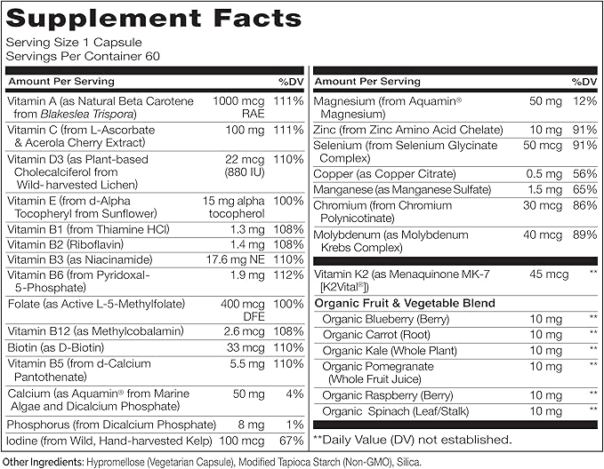 NATURELO Mens Multivitamins - One Daily Multivitamin for Men with Vitamins Minerals &amp Organic Whole Foods Boost Energy &amp Health Non-GMO 60 Vegetarian Capsules
