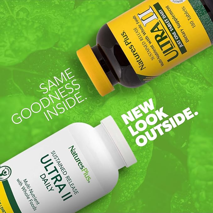 NaturesPlus Ultra II Daily - 180 Tablets Pack of 2 - Multivitamin with Whole Foods for Overall Well-Being - Supports Energy &amp Immune Health - Sustained Release - 360 Servings