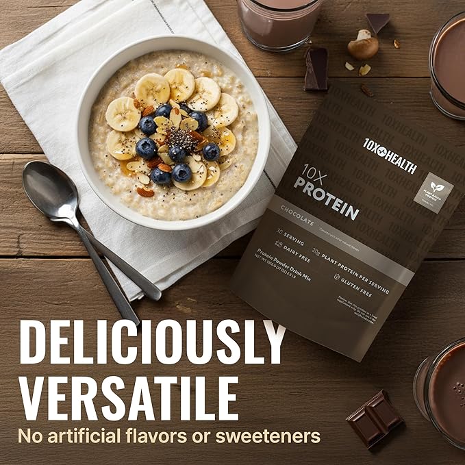 10X Health Vegan Protein Powder - 20g per Serving Plant Based Protein Powder for Muscle Support Strength &amp Nutrition - Dairy-Free &amp Gluten-Free - Chocolate 2.3 lbs 30 Servings