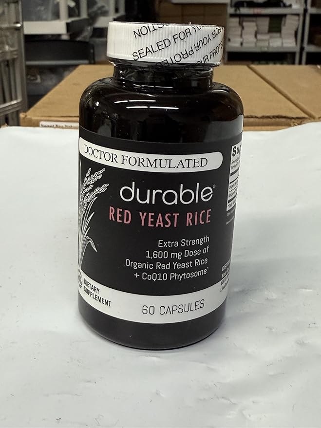 Durable RED Yeast Rice – Organic 1600 mg Extra Strength + CoQ10 Phytosome – Supports Healthy Cholesterol Heart Lipids &amp Circulation – Doctor Formulated Non-GMO Vegan Made in USA (60 Capsules