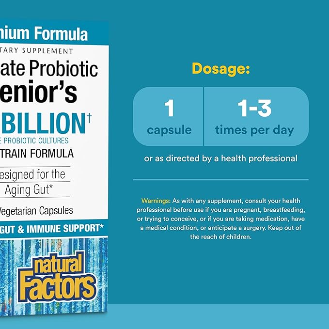 Natural Factors Ultimate Probiotic Senior's - Senior Supplement for Digestive &amp Immune Health - 35 Billion CFUs - Non-GMO &amp Gluten-Free - 30 Capsules (30 Servings)