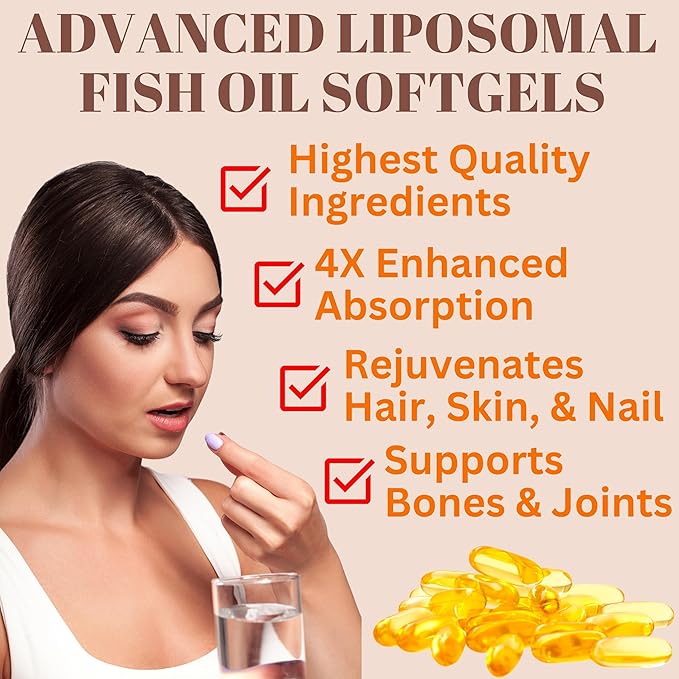 Nikoni Liposomal Lemon Flavor Fish Oil 2400 mg of Omega-3 with 200 mg of Vitamin E. 1200 mg of EPA+ 600 mg of DHA + 600 mg of Other Omegas-120 Vegan Softgels (No Animal Gelatin)
