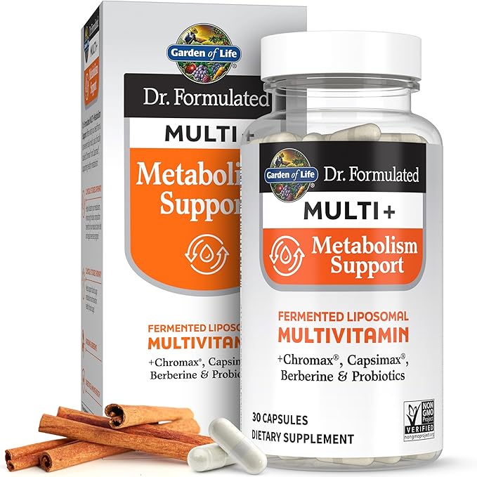 Garden of Life Dr. Formulated Multi+ Metabolism Support - Fermented Liposomal Multivitamin + Chromax Capsimax Berberine &amp Probiotics - 30 Capsules