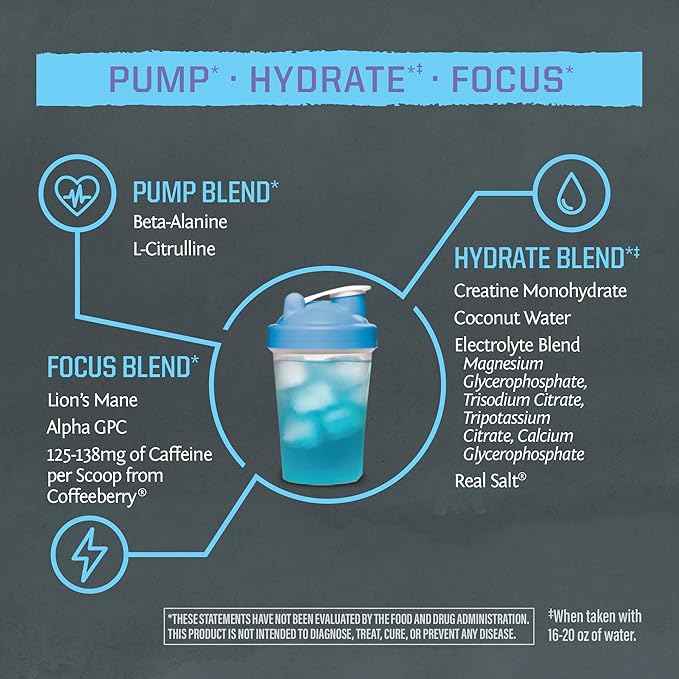 Sunwarrior Pre Workout Powder Energy Drink Vegan Plant-Based Supplement Pump Hydrate Focus Endurance &amp Strength Builder Blue Raspberry Pineapple Flavored 30 Servings Active Preworkout