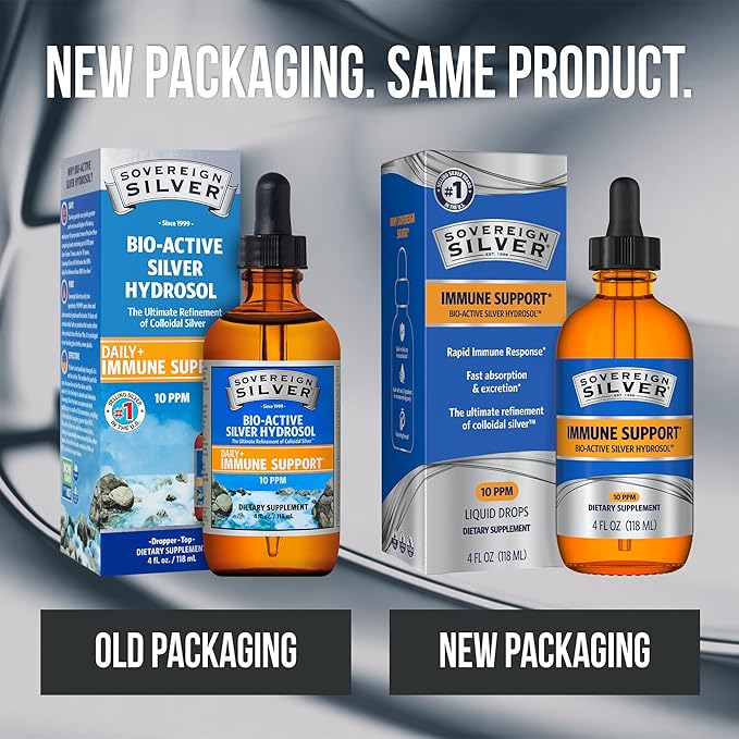 Sovereign Silver Immune Support - Colloidal Silver Bio-Active Silver Hydrosol 10 ppm Liquid Dropper 4 Fl Oz (118 mL)