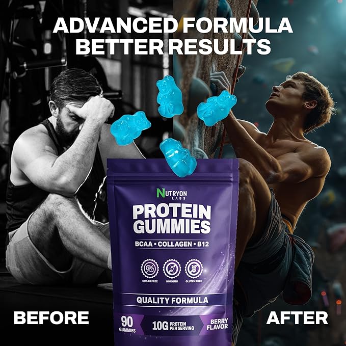 Whey Protein Gummies Zero Carb 4 in1 with Collagen &amp Vitamin B12 for Men and Women 0 Sugar |10g Pure Protein per Serving | Plant Based | Gluten Free Non-GMO Mixed Berry Flavor | 90 Count