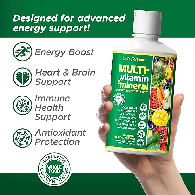 Life's Fortune Liquid Multivitamin for Adults Men &amp Women Teens – High Absorption Daily Vitamins – Trace Minerals Amino Acids Biotin L-Arginine – Tropical Flavor Sugar Free 32 oz (Pack of 2
