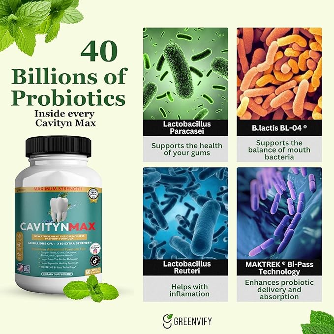 Cavityn Max Probiotic Supplement 40 Billion CFU 60 Capsules Digestive Health Support (5)
