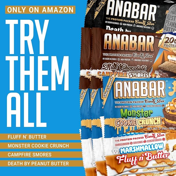 Anabar Protein Bar The Sampler Pack The Protein-Packed Candy Bar World's Best Tasting Protein Bar No Sugar Alcohols High Protein Amazingly Delicious 20 Grams of Protein (6 Bars Original Variet