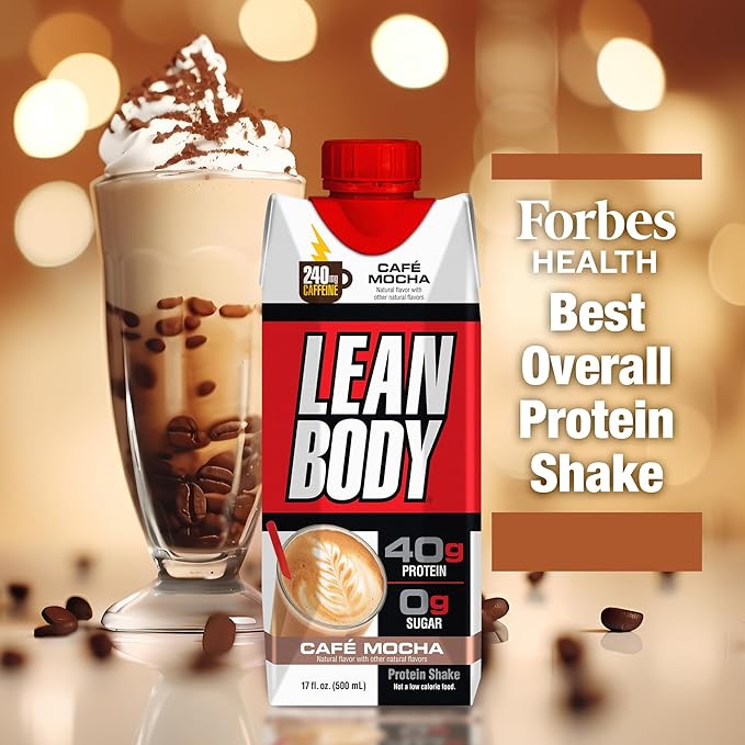 Lean Body Ready-to-Drink Café Mocha Protein Shake 240mg Caffeine 40g Protein Whey Blend 0 Sugar Gluten Free 22 Vitamins &amp Minerals (Recyclable Carton &amp Lid - Pack of 12) LABRADA