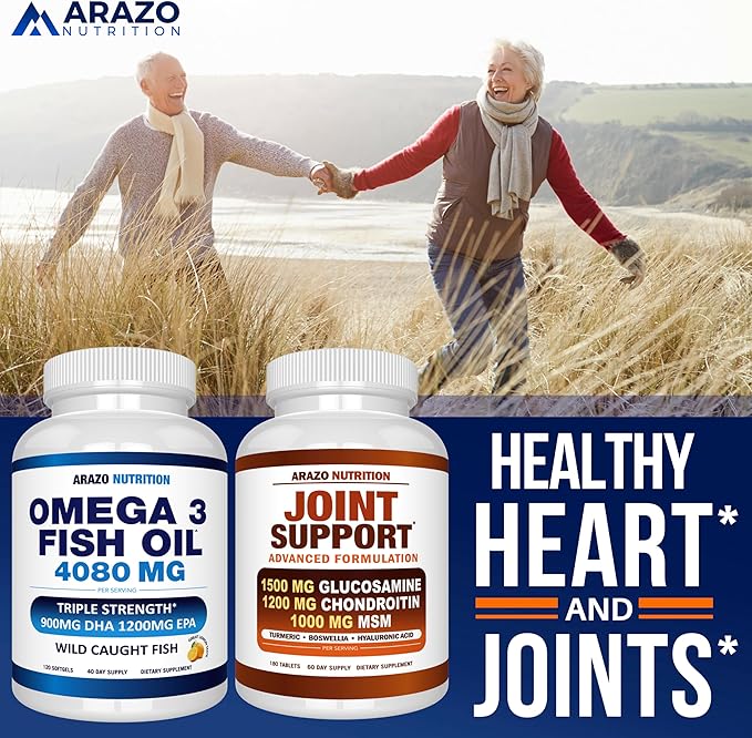 Arazo Nutrition Wild Caught Omega-3 Fish Oil Concentrate – 4080mg per Serving – High EPA 1200mg &amp DHA 900mg – 120 Burpless Lemon Softgels