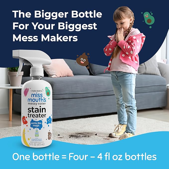 Miss Mouth's Messy Eater Stain Treater Spray - 16oz Stain Remover - Newborn &amp Baby Essentials - No Dry Cleaning Food Grease Coffee Off Laundry Underwear Fabric