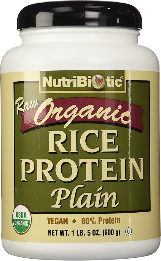 NutriBiotic Certified Organic Plain Rice Protein 21 Ounce | Low Carbohydrate Vegan Protein Powder | Raw Certified Kosher &amp Keto Friendly | Made Without Chemicals GMOs &amp Gluten | Easy to Dig