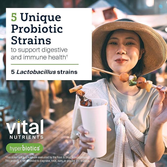 Hyperbiotics Vital Nutrients Prebiotic and Probiotic for Women and Men | 60 Billion CFU | Pre and Probiotics Supports Digestive Health Constipation Diarrhea Gas &amp Bloating* | 30 Vegan Capsules