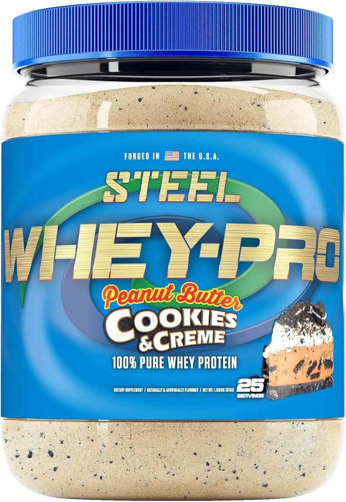 Steel Supplements Whey-Pro | Whey Protein Powder for Men and Women | Peanut Butter Cookies &amp Creme | 25 Servings (1.82lbs) | BCAA Amino Acids | Essential Amino Acids | Gluten Free | Low Carb