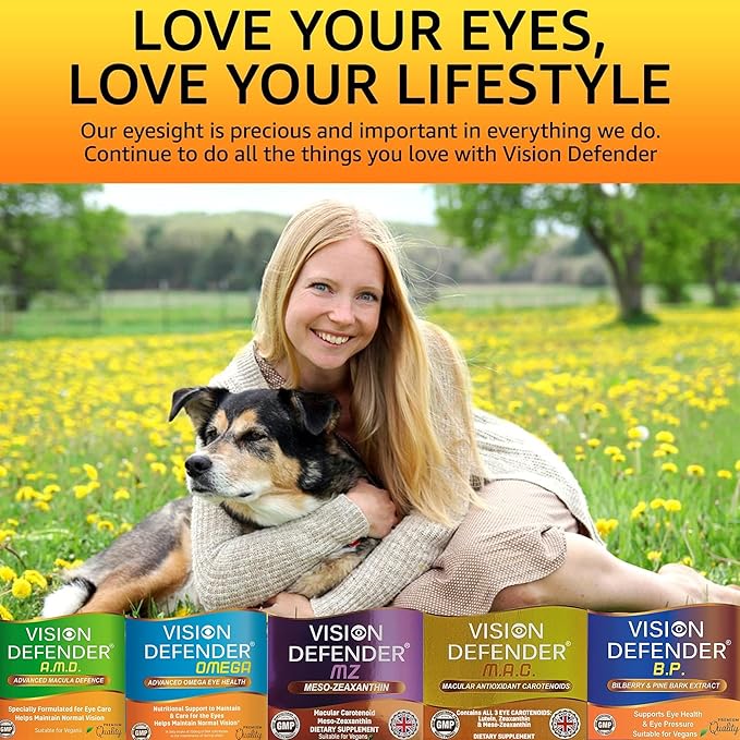 Vision Defender MAC Eye Supplement: Lutein Zeaxanthin &amp Meso-Zeaxanthin Triple Antioxidant Carotenoids for Eye Health and Eyesight (90 Capsules/One Capsule Daily) Made in UK