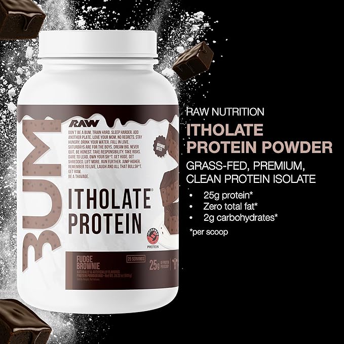 RAW Whey Isolate Protein Powder Fudge Brownie (CBUM Itholate Protein) - 100% Grass-Fed Sports Nutrition for Muscle Growth &amp Recovery - Low-Fat Low Carb Naturally Flavored - 25 Servings