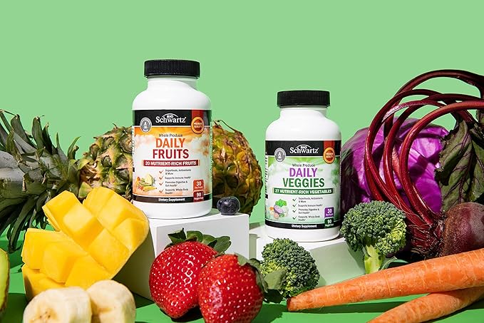 BioSchwartz Daily Fruits and Veggies Supplement for Women and Men (1 Month Supply) Plus Daily Multivitamin for Women 50 &amp Over (1 Month Supply)