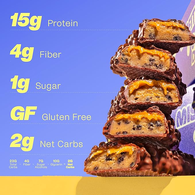 Misfits Vegan Protein Bars - Chewy Cookie Dough | Nutrition Bars - 15g Protein 1g Sugar Plant-based Low Carb Non-GMO Gluten Free Snacks | Pack of 12