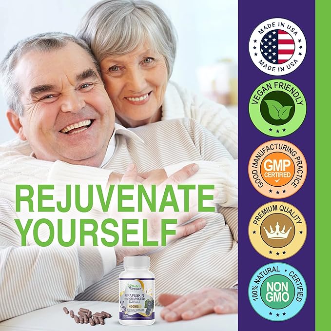 Skin &amp Grape Seed Extract Supplement 600 MG 60 Vegetable Capsules USA Source Materials Dietary Supplements Healthy Skin &amp Eyes Cardiovascular Support for Men &amp Women
