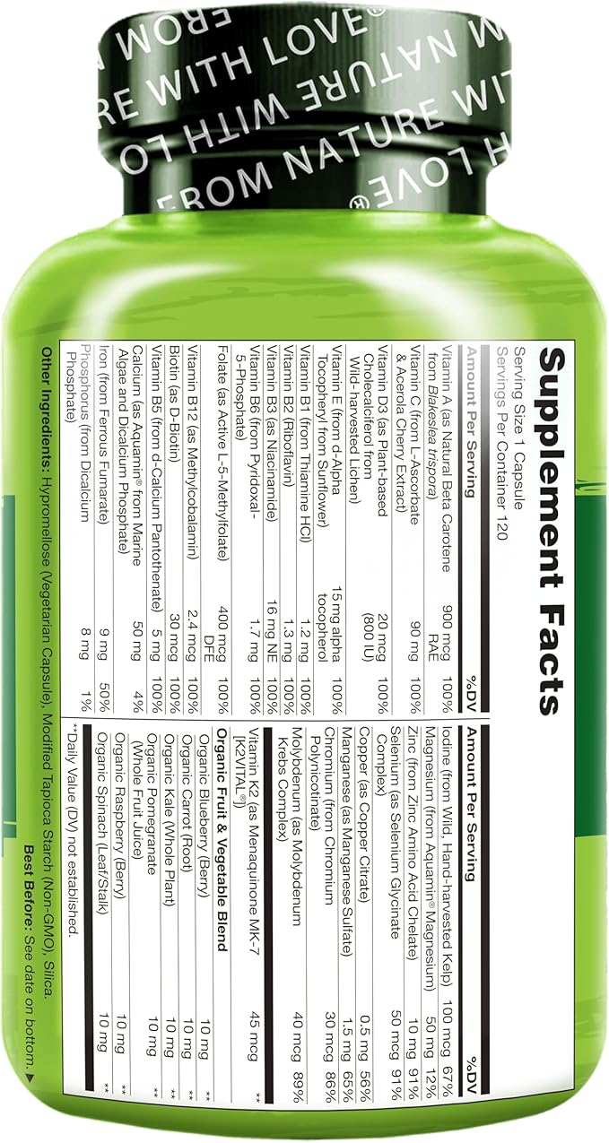 NATURELO One Daily Multivitamin for Women - 120 Capsules and Magnesium Glycinate Chelate Complex - 120 Capsules Bundle