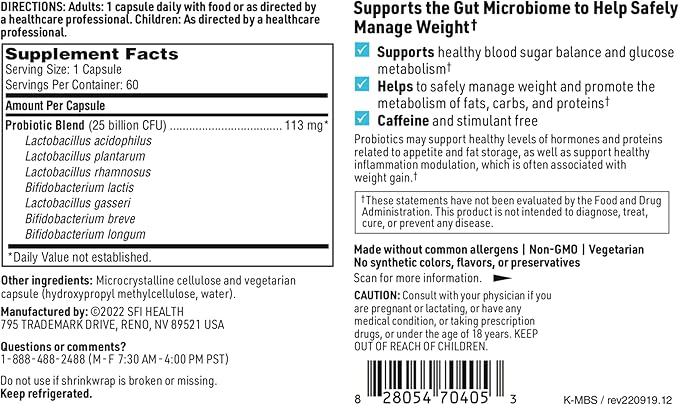 Klaire Labs SFI Health Ther-Biotic Metabolic Formula Probiotic - Supports Metabolism + Immune System - Vegetarian Probiotics - Hypoallergenic Dairy-Free (60 Capsules / 2 Pack)