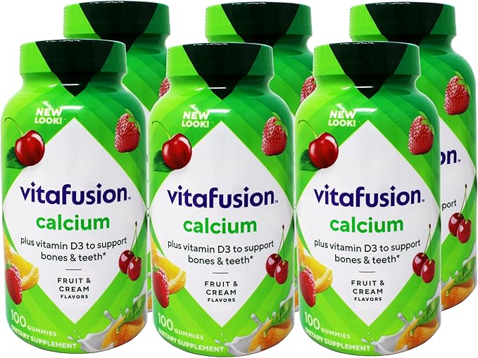 VitaFusion Calcium 500 mg Dietary Supplement Gummies Natural Fruit and Cream Flavors - 100 ct Pack of 6
