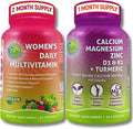 SUPPLEMENTS STUDIO Comprehensive Wellness &amp Bone Health Bundle - Women's Daily Multivitamin with Iron + Plant-Based Calcium Magnesium Zinc D3 K2 &amp Turmeric - Vegan Non-GMO Clean Ingredie